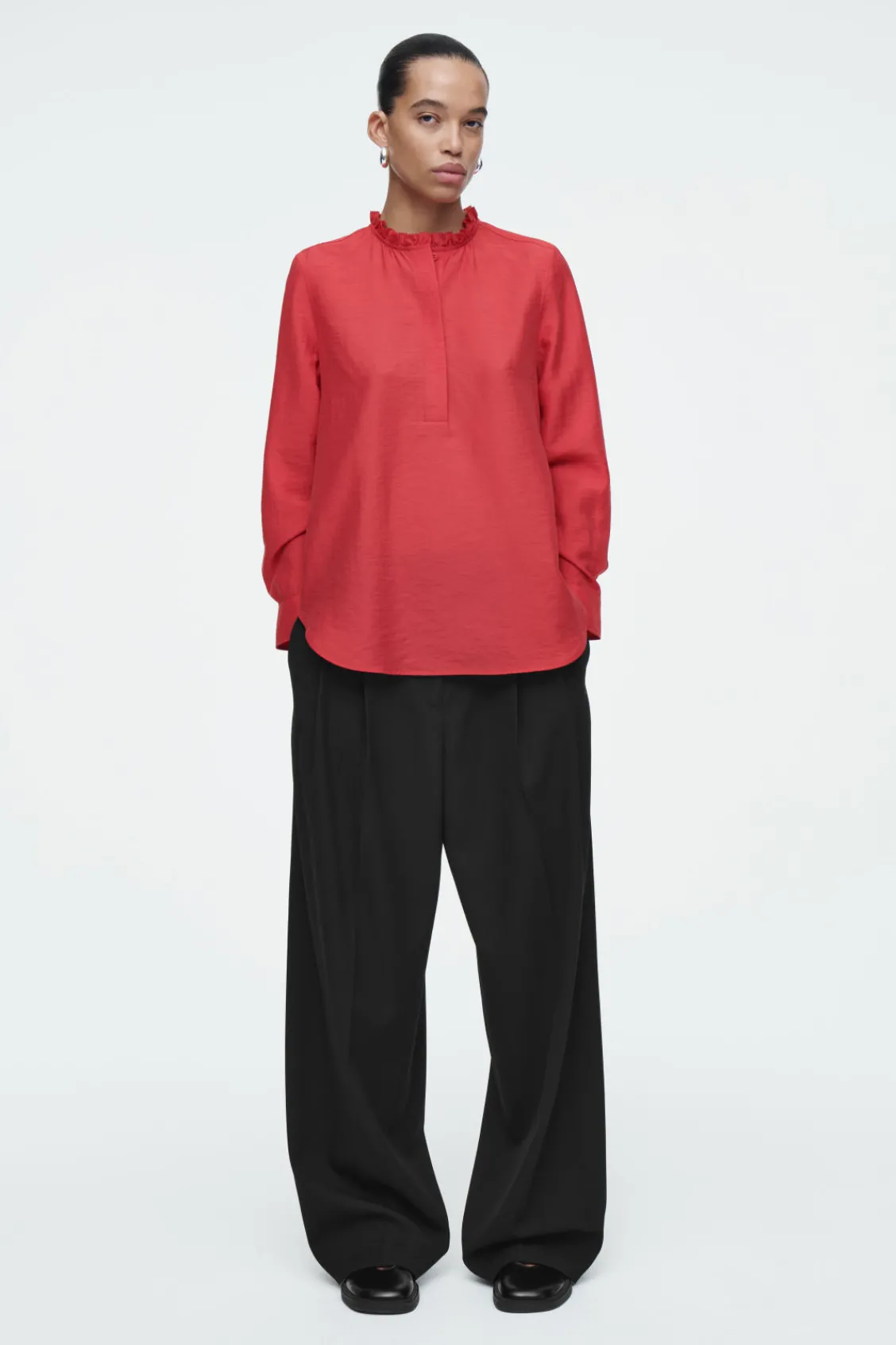 COS RUFFLE-COLLAR POPLIN BLOUSE-Women Shirts & Blouses | Tops