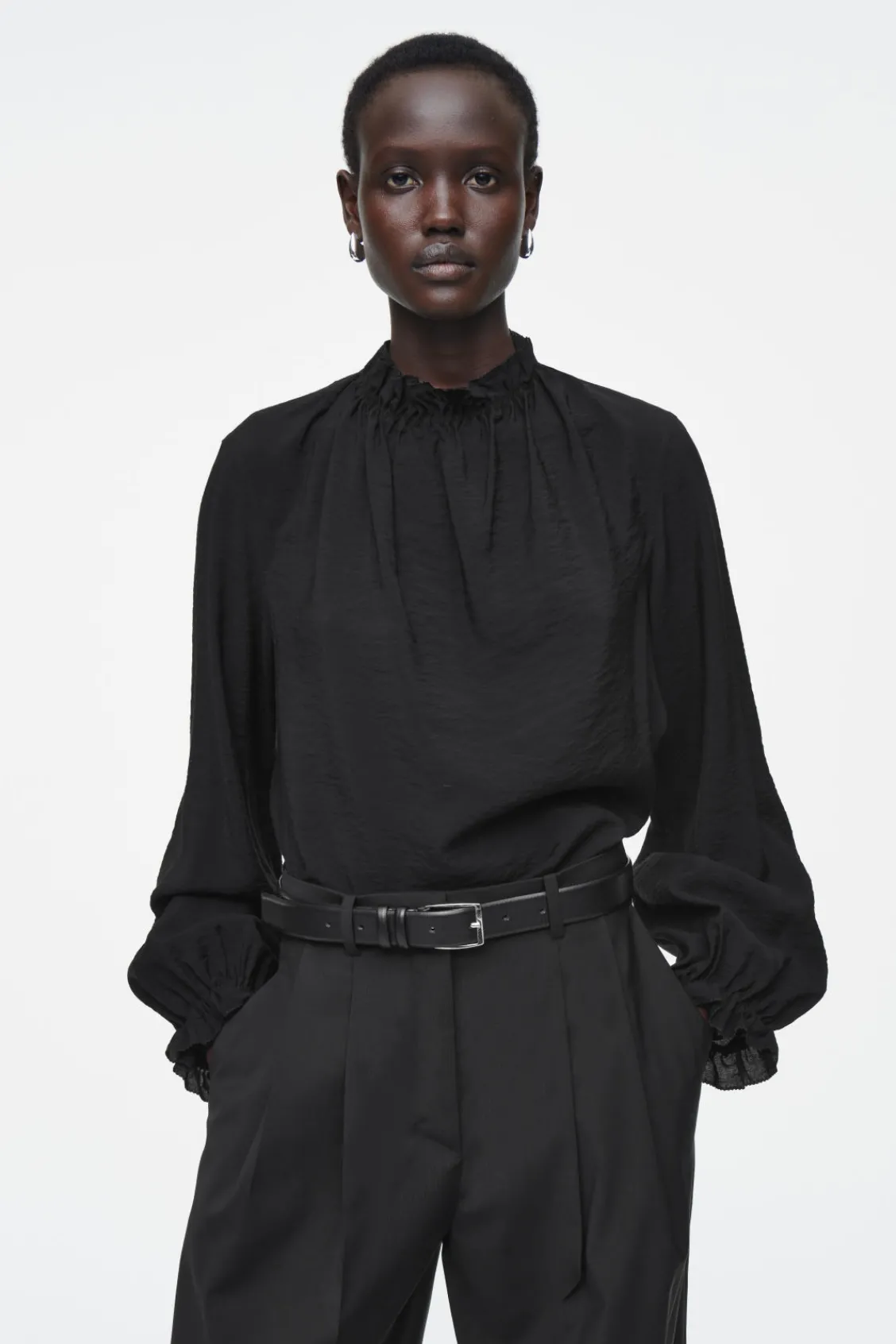 COS RUFFLED HIGH-NECK BLOUSE-Women Shirts & Blouses | Tops