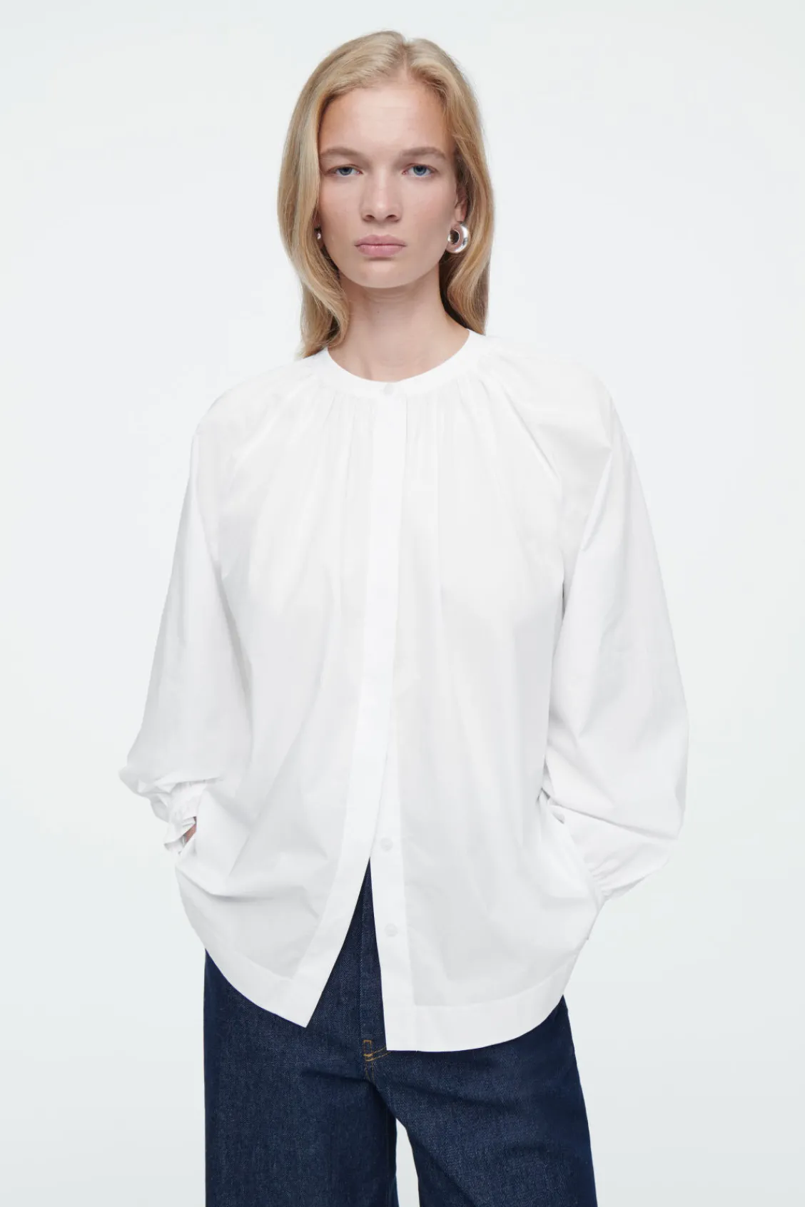 COS RUFFLED-CUFF GATHERED BLOUSE-Women Shirts & Blouses | Tops