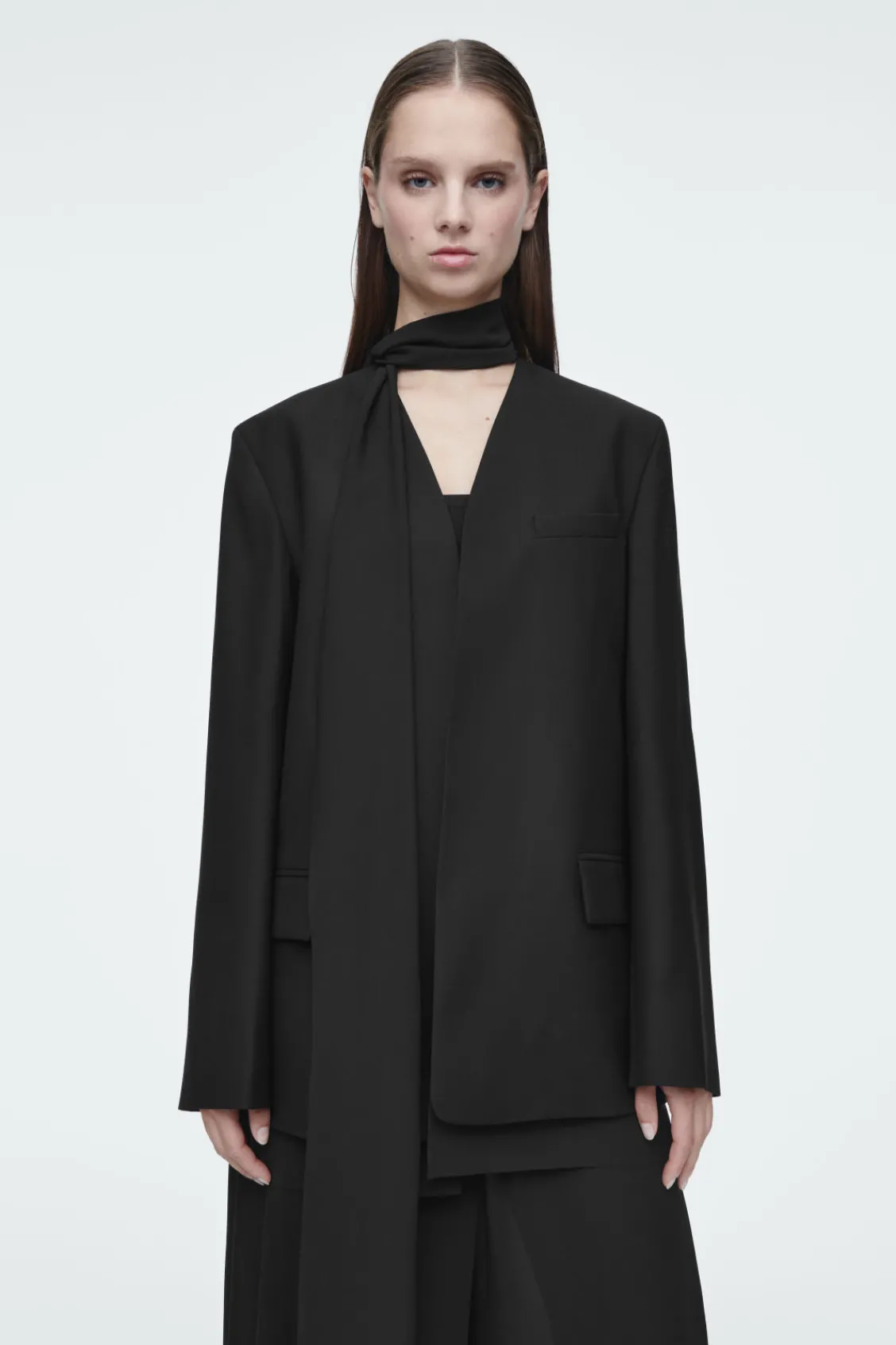 COS SCARF-DETAIL WOOL BLAZER-Women Coats & Jackets
