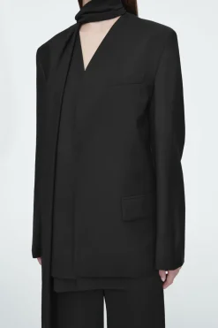 COS SCARF-DETAIL WOOL BLAZER-Women Coats & Jackets