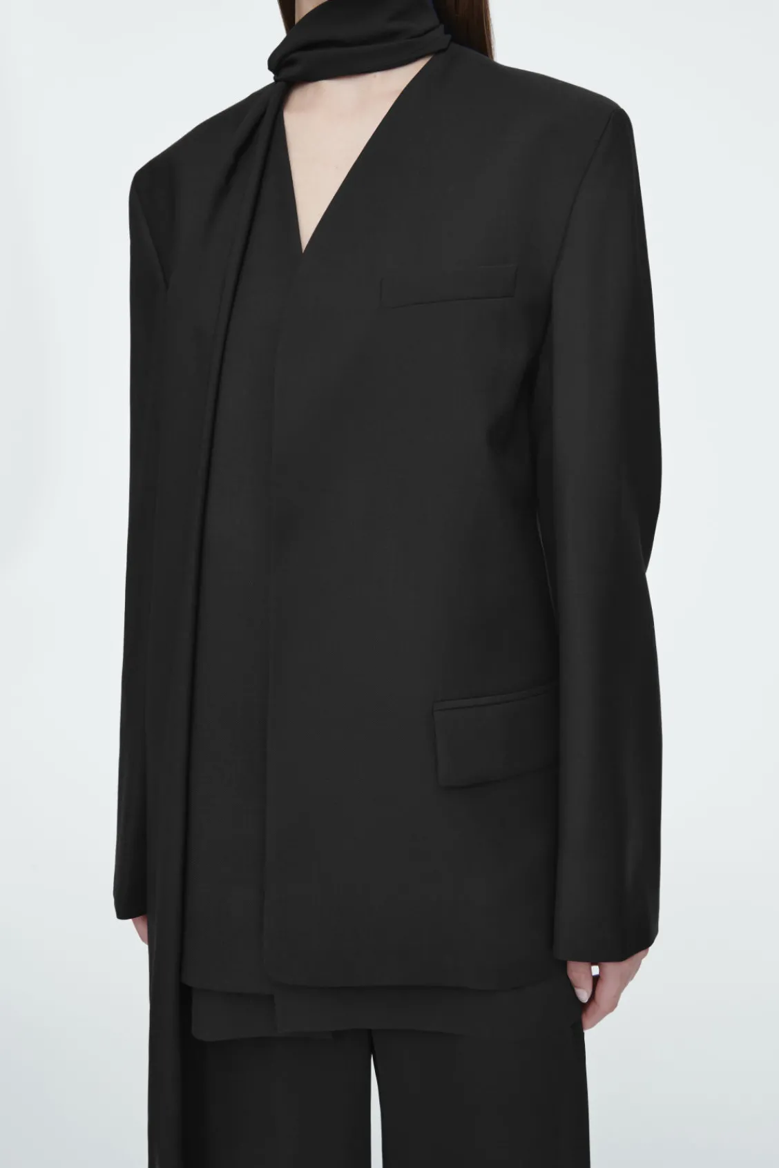 COS SCARF-DETAIL WOOL BLAZER-Women Coats & Jackets