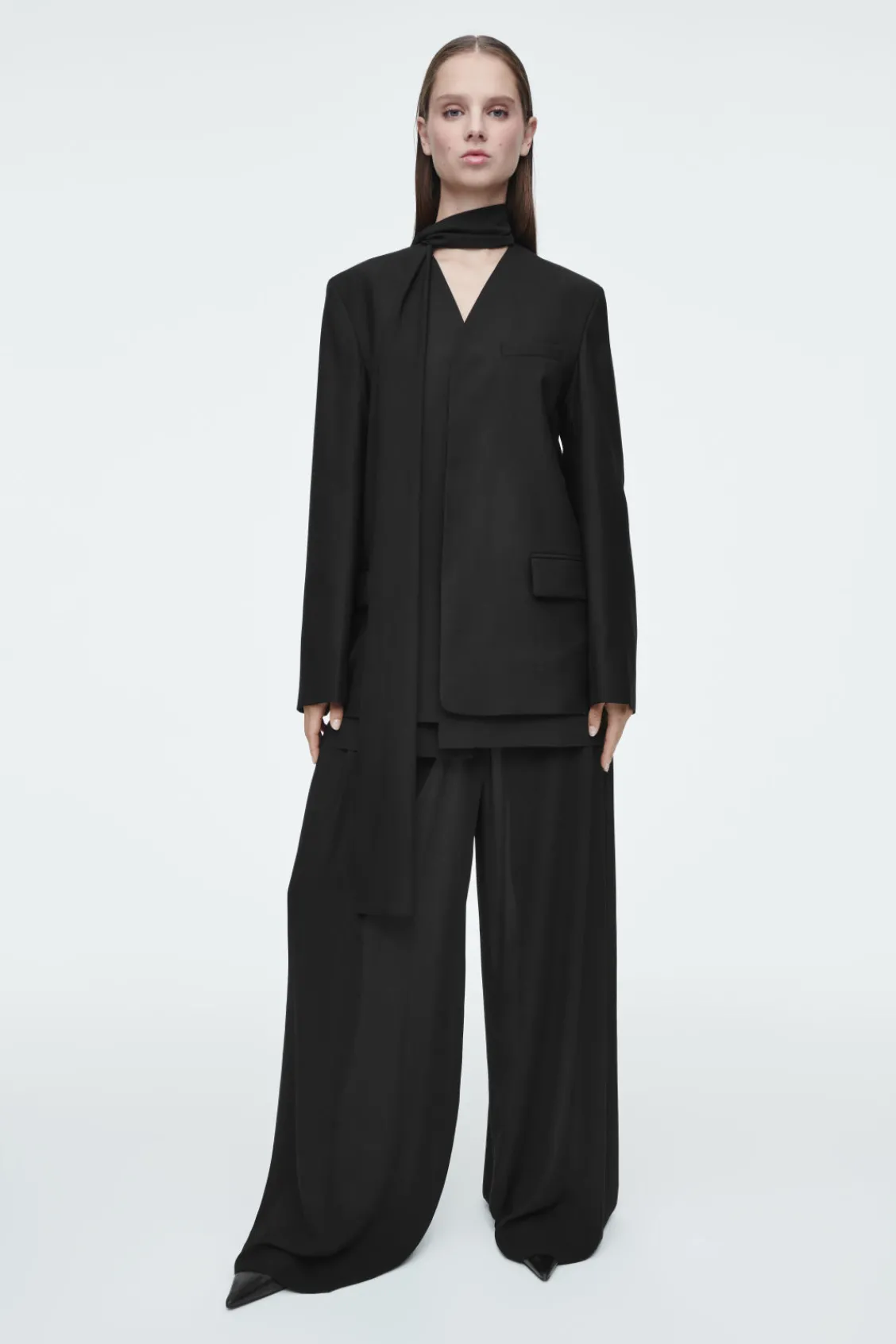 COS SCARF-DETAIL WOOL BLAZER-Women Coats & Jackets