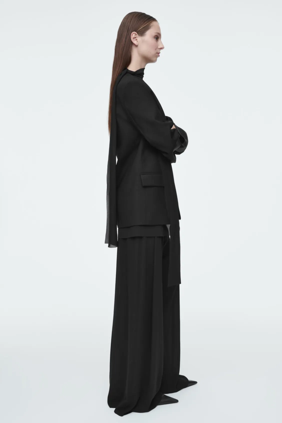 COS SCARF-DETAIL WOOL BLAZER-Women Coats & Jackets