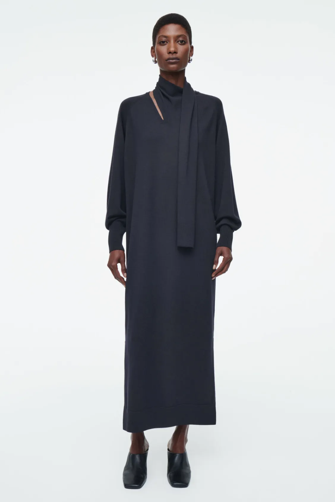 COS SCARF-DETAIL WOOL MAXI DRESS-Women Dresses & Jumpsuits | Sweaters & Cardigans