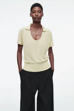 COS SCOOP-NECK KNITTED POLO SHIRT-Women Shirts & Blouses | Tops