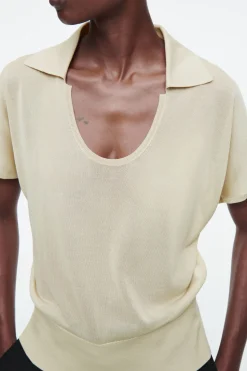 COS SCOOP-NECK KNITTED POLO SHIRT-Women Shirts & Blouses | Tops