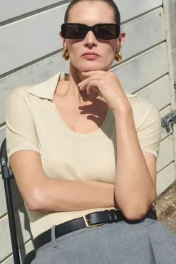 COS SCOOP-NECK KNITTED POLO SHIRT-Women Shirts & Blouses | Tops