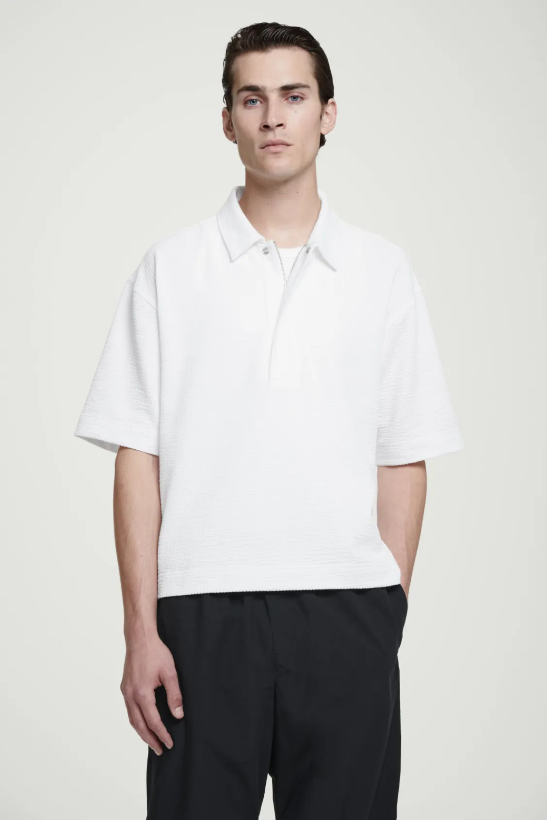 COS SEERSUCKER HALF-ZIP POLO SHIRT- Polo Shirts