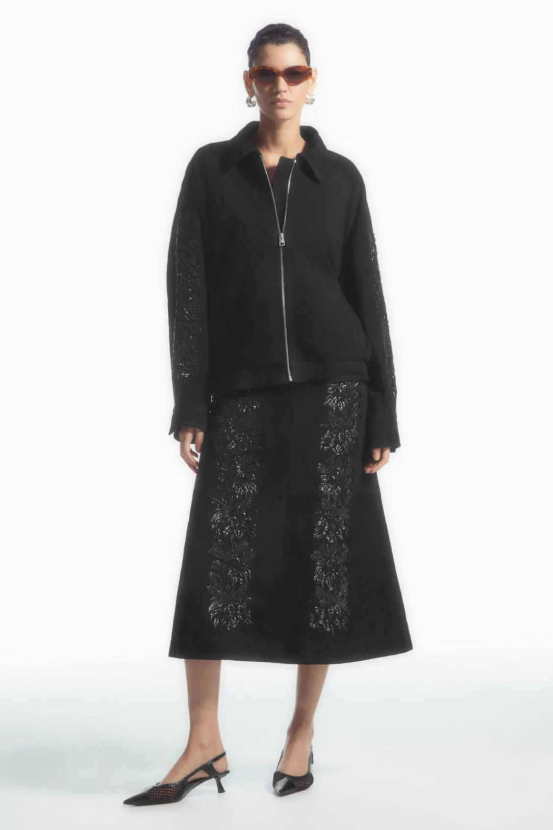 COS SEQUINED SUEDE MIDI SKIRT-Women Skirts