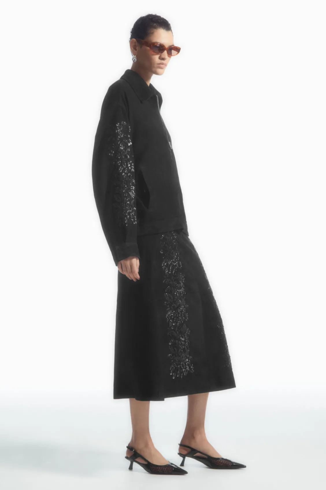 COS SEQUINED SUEDE MIDI SKIRT-Women Skirts