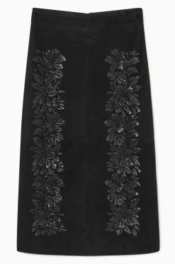 COS SEQUINED SUEDE MIDI SKIRT-Women Skirts