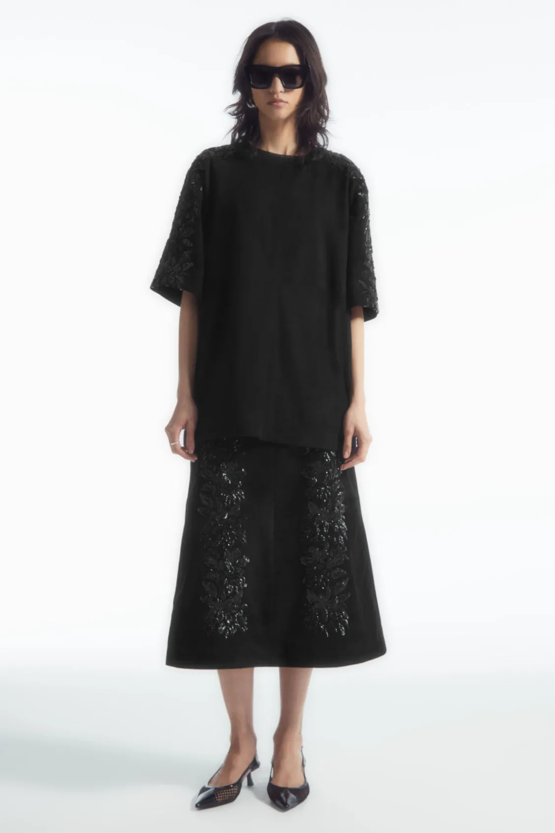 COS SEQUINED SUEDE T-SHIRT-Women T-Shirts | Tops