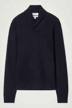 COS SHAWL-COLLAR RIBBED MERINO WOOL JUMPER- Sweaters & Cardigans