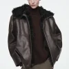 COS SHEARLING-LINED NAPPA HOODED JACKET-Women Coats & Jackets