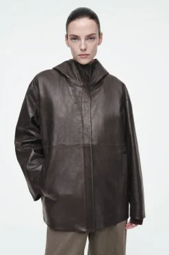 COS SHEARLING-LINED NAPPA HOODED JACKET-Women Coats & Jackets