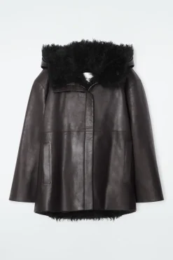 COS SHEARLING-LINED NAPPA HOODED JACKET-Women Coats & Jackets