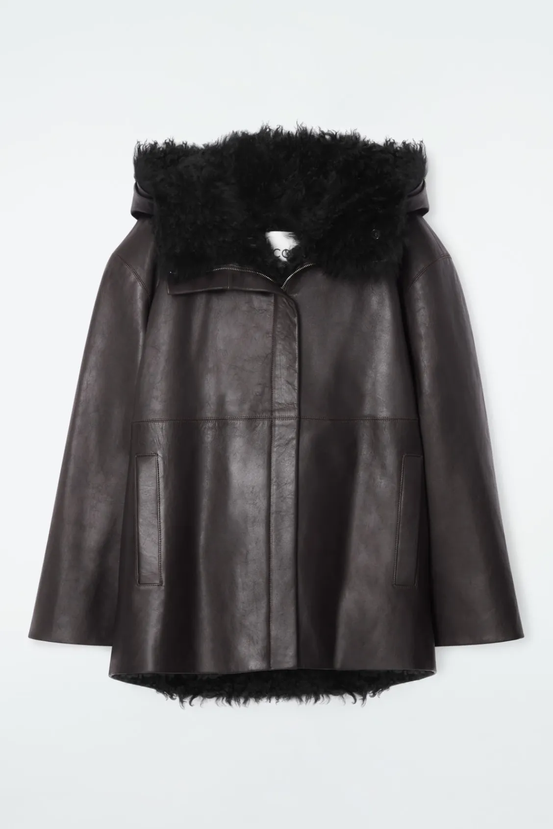 COS SHEARLING-LINED NAPPA HOODED JACKET-Women Coats & Jackets