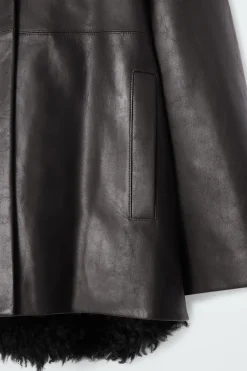 COS SHEARLING-LINED NAPPA HOODED JACKET-Women Coats & Jackets