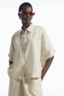 COS SHORT-SLEEVED LINEN SHIRT-Women Shirts & Blouses | Tops