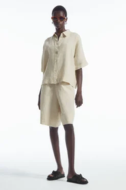 COS SHORT-SLEEVED LINEN SHIRT-Women Shirts & Blouses | Tops