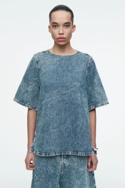 COS SHORT-SLEEVED WASHED-DENIM TOP-Women Tops