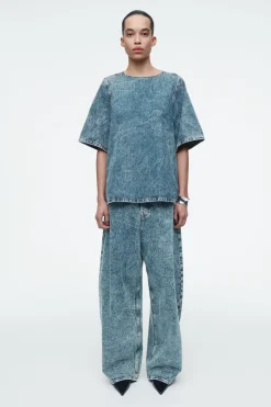 COS SHORT-SLEEVED WASHED-DENIM TOP-Women Tops