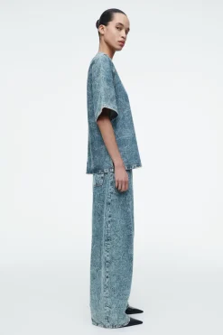 COS SHORT-SLEEVED WASHED-DENIM TOP-Women Tops