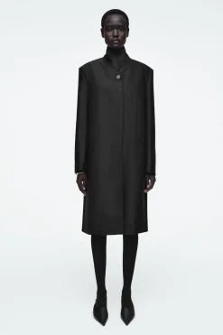 COS SINGLE-BREASTED WOOL-SATIN COAT-Women Coats & Jackets