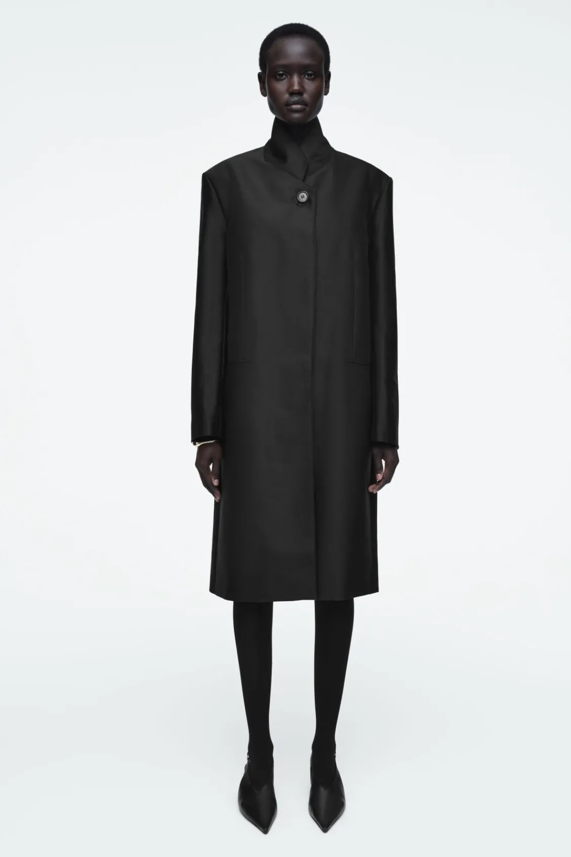 COS SINGLE-BREASTED WOOL-SATIN COAT-Women Coats & Jackets