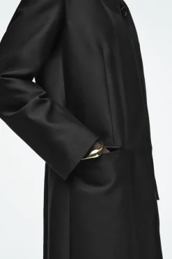 COS SINGLE-BREASTED WOOL-SATIN COAT-Women Coats & Jackets
