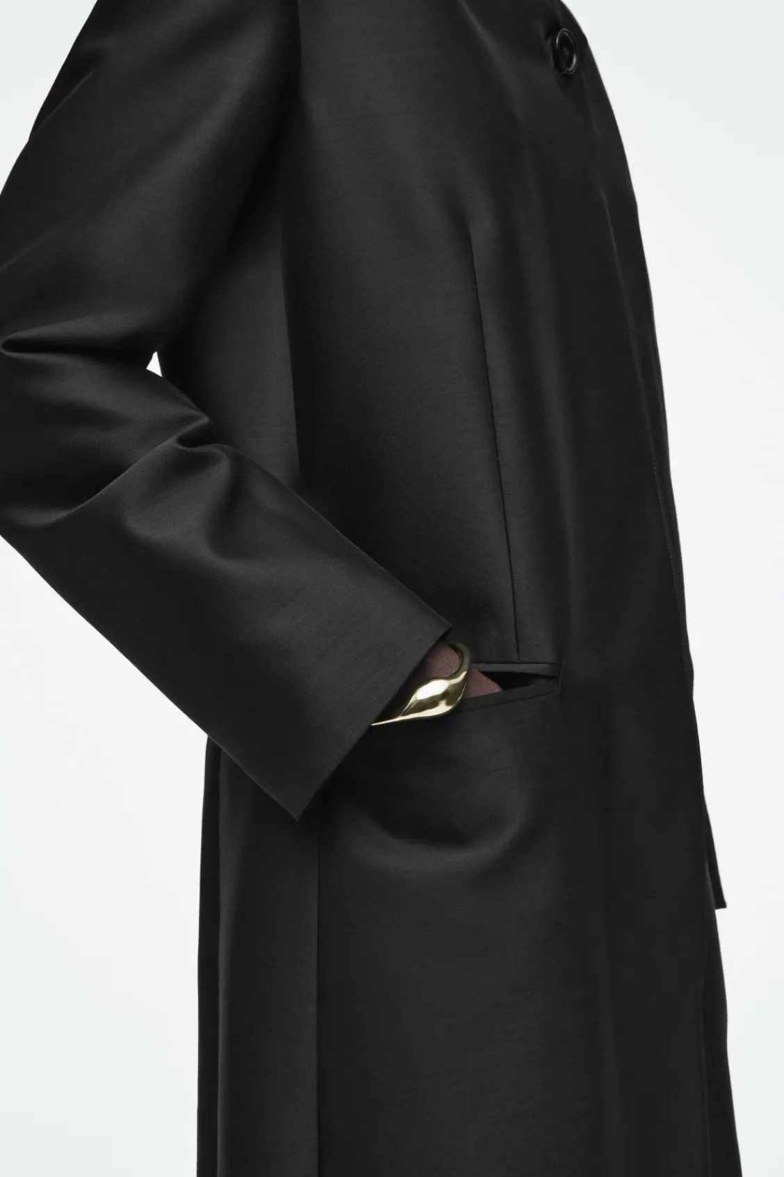 COS SINGLE-BREASTED WOOL-SATIN COAT-Women Coats & Jackets