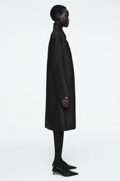 COS SINGLE-BREASTED WOOL-SATIN COAT-Women Coats & Jackets