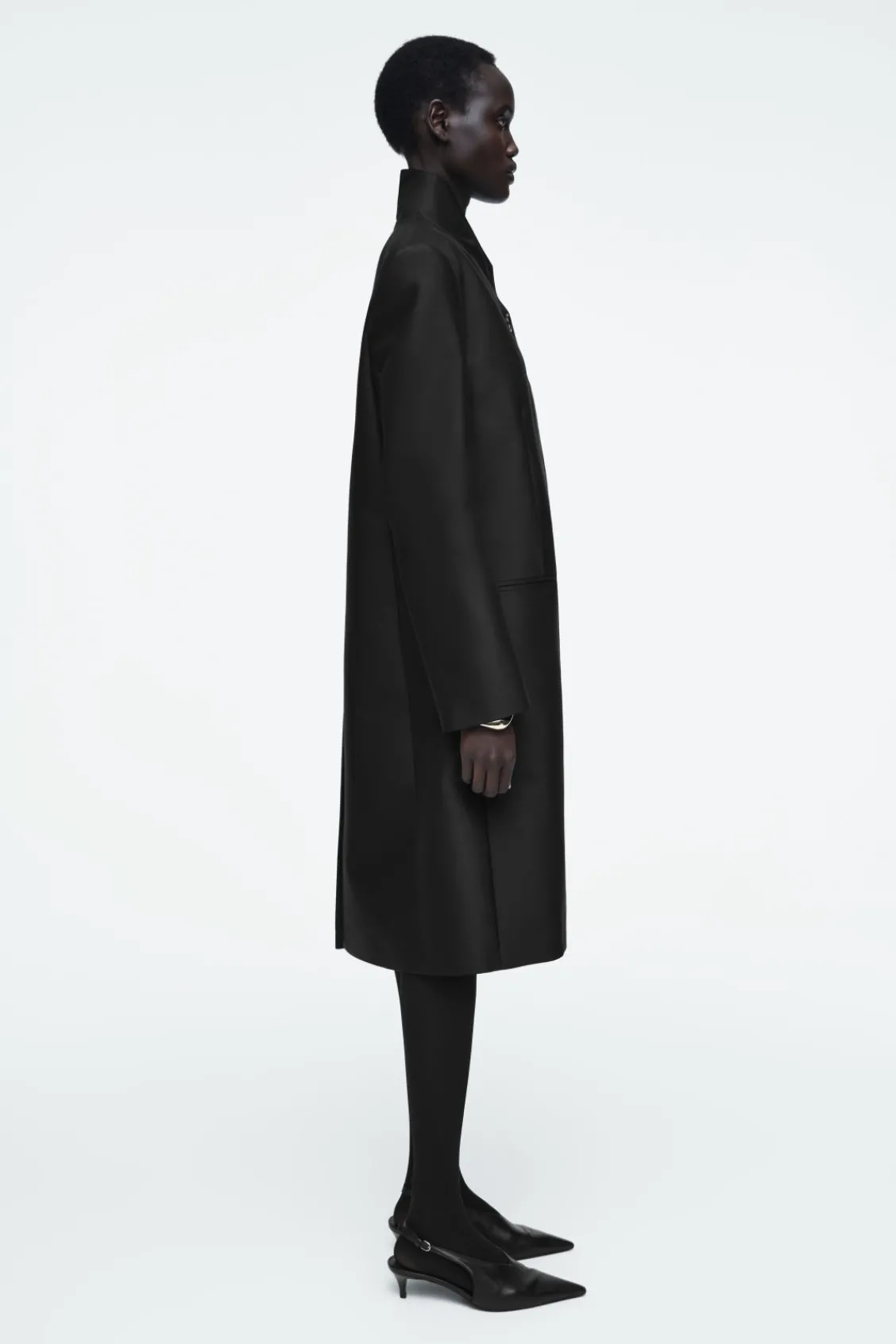 COS SINGLE-BREASTED WOOL-SATIN COAT-Women Coats & Jackets