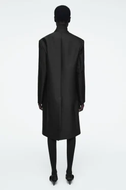 COS SINGLE-BREASTED WOOL-SATIN COAT-Women Coats & Jackets