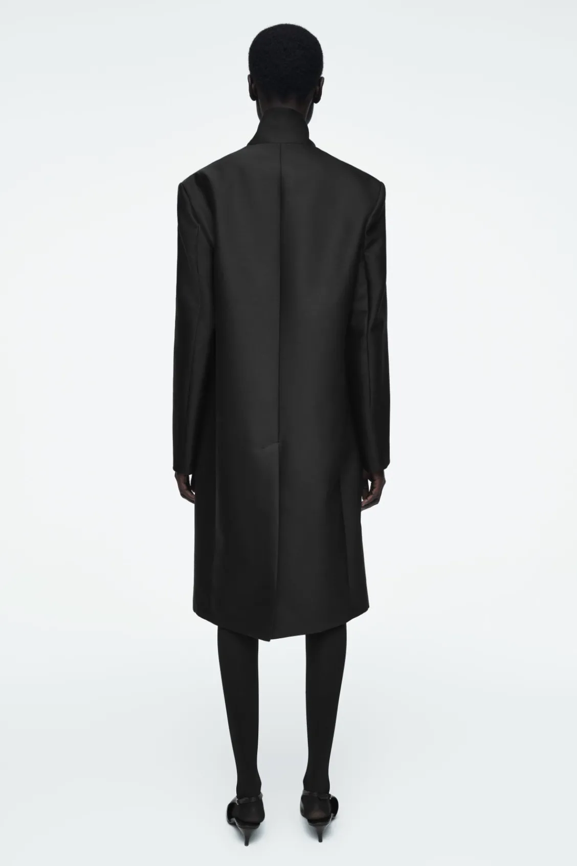 COS SINGLE-BREASTED WOOL-SATIN COAT-Women Coats & Jackets