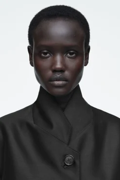 COS SINGLE-BREASTED WOOL-SATIN COAT-Women Coats & Jackets