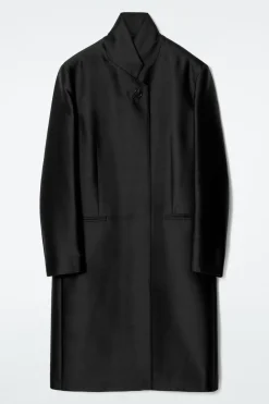COS SINGLE-BREASTED WOOL-SATIN COAT-Women Coats & Jackets