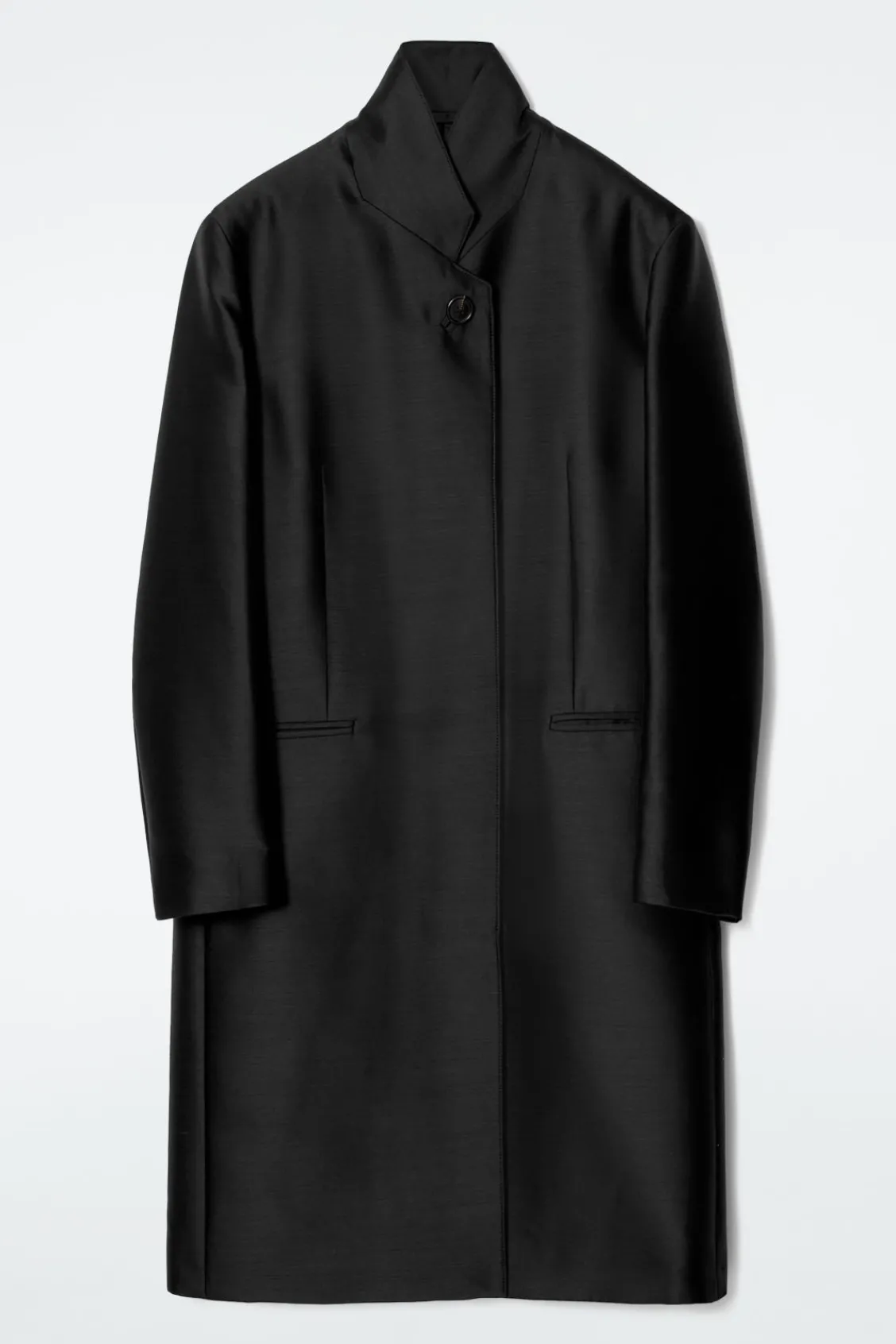 COS SINGLE-BREASTED WOOL-SATIN COAT-Women Coats & Jackets
