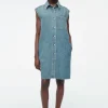 COS SLEEVELESS DENIM MINI SHIRT DRESS-Women Dresses & Jumpsuits