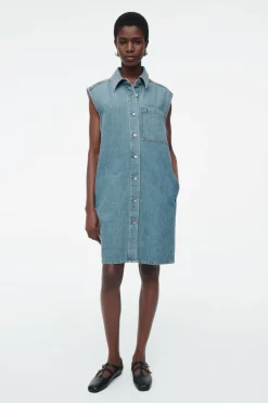 COS SLEEVELESS DENIM MINI SHIRT DRESS-Women Dresses & Jumpsuits