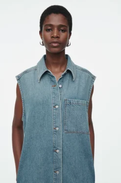COS SLEEVELESS DENIM MINI SHIRT DRESS-Women Dresses & Jumpsuits