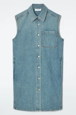 COS SLEEVELESS DENIM MINI SHIRT DRESS-Women Dresses & Jumpsuits