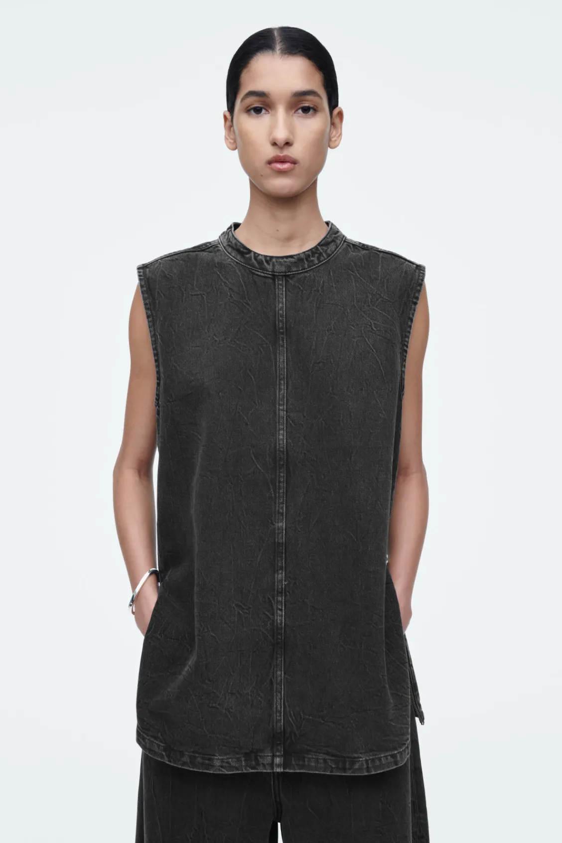 COS SLEEVELESS ZIP-UP DENIM TOP-Women Tops