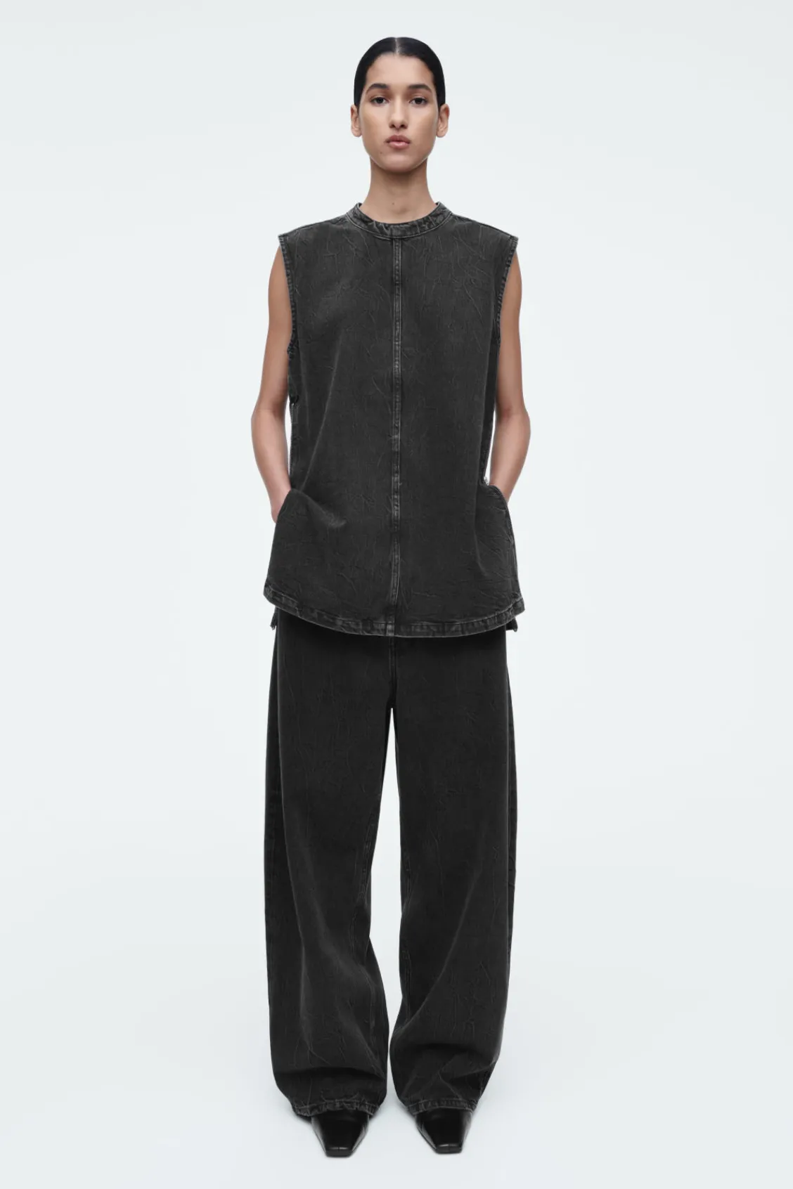 COS SLEEVELESS ZIP-UP DENIM TOP-Women Tops