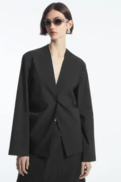 COS SLIM COLLARLESS SINGLE-BREASTED BLAZER-Women Coats & Jackets