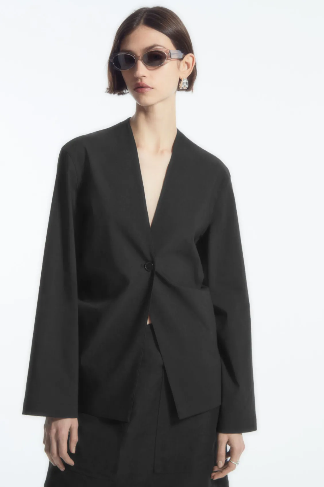 COS SLIM COLLARLESS SINGLE-BREASTED BLAZER-Women Coats & Jackets