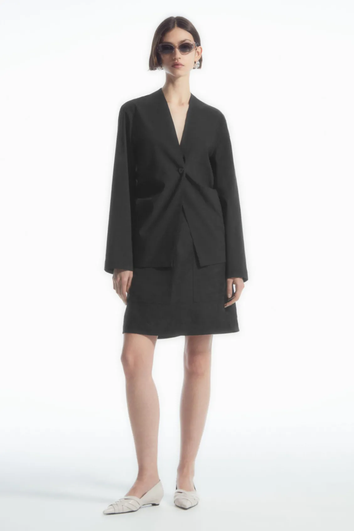 COS SLIM COLLARLESS SINGLE-BREASTED BLAZER-Women Coats & Jackets