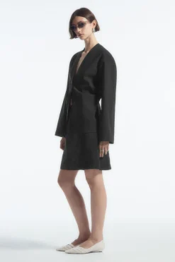 COS SLIM COLLARLESS SINGLE-BREASTED BLAZER-Women Coats & Jackets