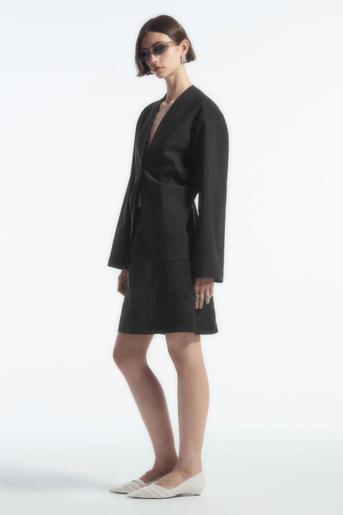 COS SLIM COLLARLESS SINGLE-BREASTED BLAZER-Women Coats & Jackets
